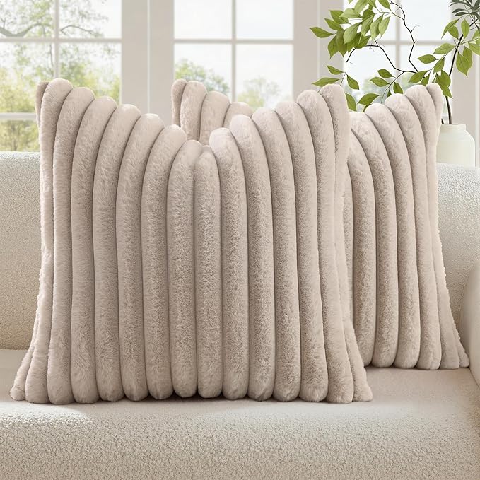decorUhome Cozy Faux Fur Throw Pillow Covers 20x20 Set of 2 Decorative Soft by decorUhome