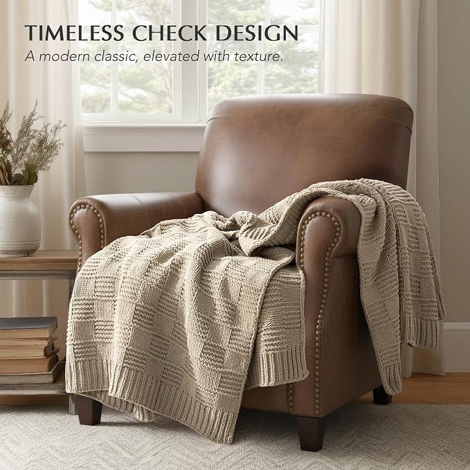 EVERGRACEHOME Modern Checkered Chenille Throw Blanket, Soft Cozy Plaid Knitted - Image 5