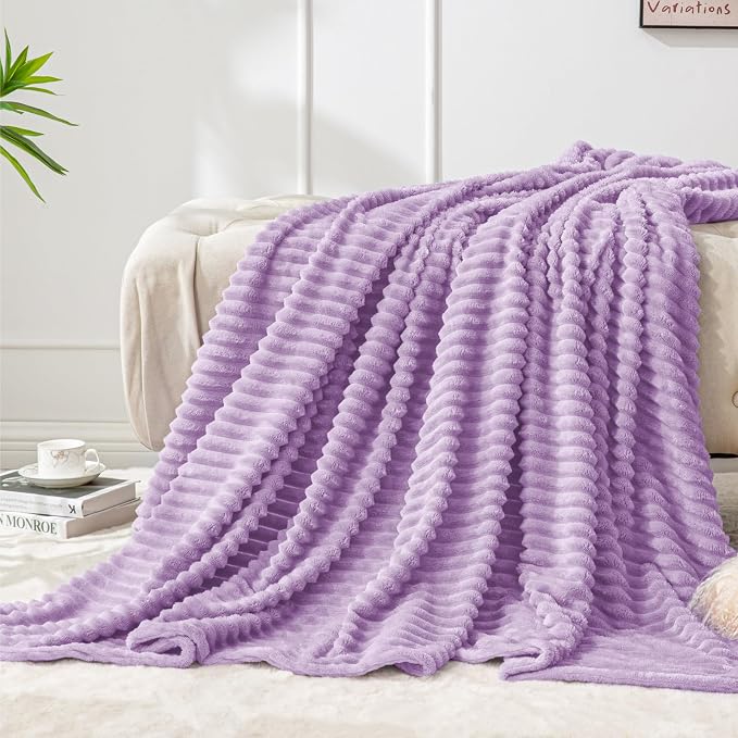 BEDELITE Throw Blanket for Couch, 3D Ribbed Jacquard Soft and Cozy Fleece Throw by BEDELITE
