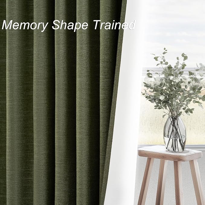 Topfinel Dark Green Curtains 86 Inches Long 2 Panels Set 100% Blackout Linen - Image 4