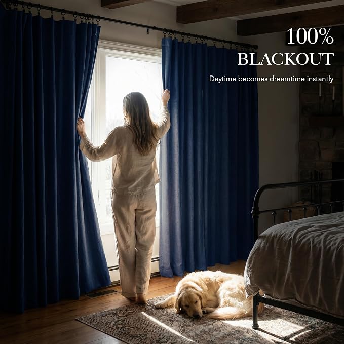 RYB HOME Navy Blue 100% Blackout Curtains - Image 3
