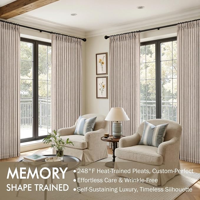 MIULEE Pinch Pleated Thick Linen Curtains 90 Inches Long 2 Panels - Image 2