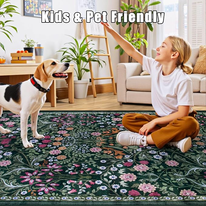 Entryway Rug 2X3 Small Rugs: Floral Washable Door Mat Vintage Soft Low Pile - Image 8
