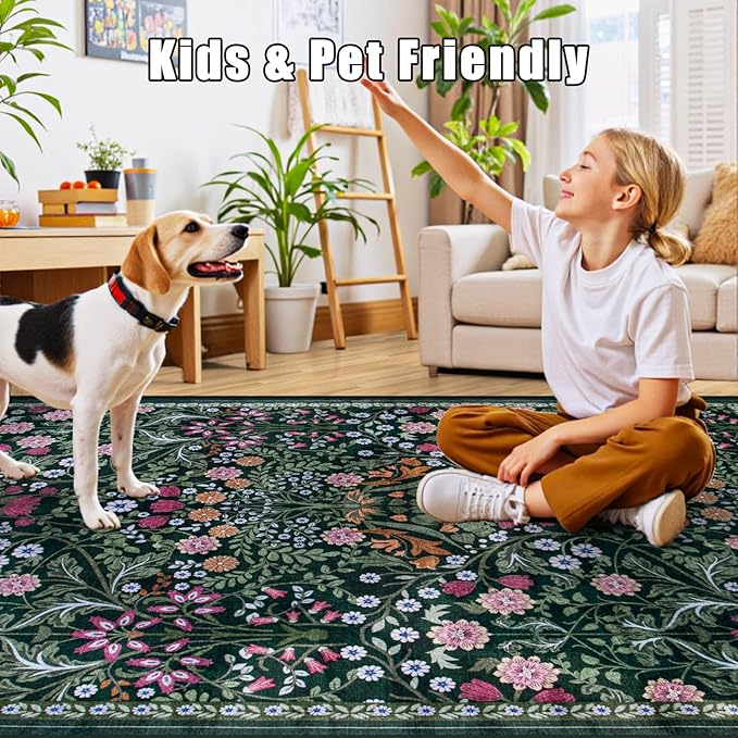 10x12 Area Rugs for Living Room: Floral Washable Rug Vintage Large Soft Boho - Image 7