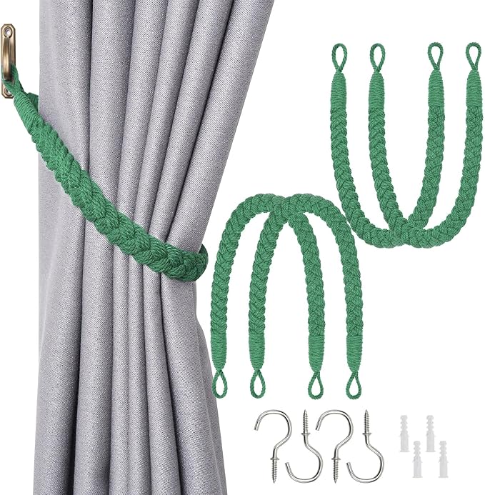 NICEEC 4 Pack Natural Cotton Rope Curtain Tiebacks Elegant Boho Style by NICEEC