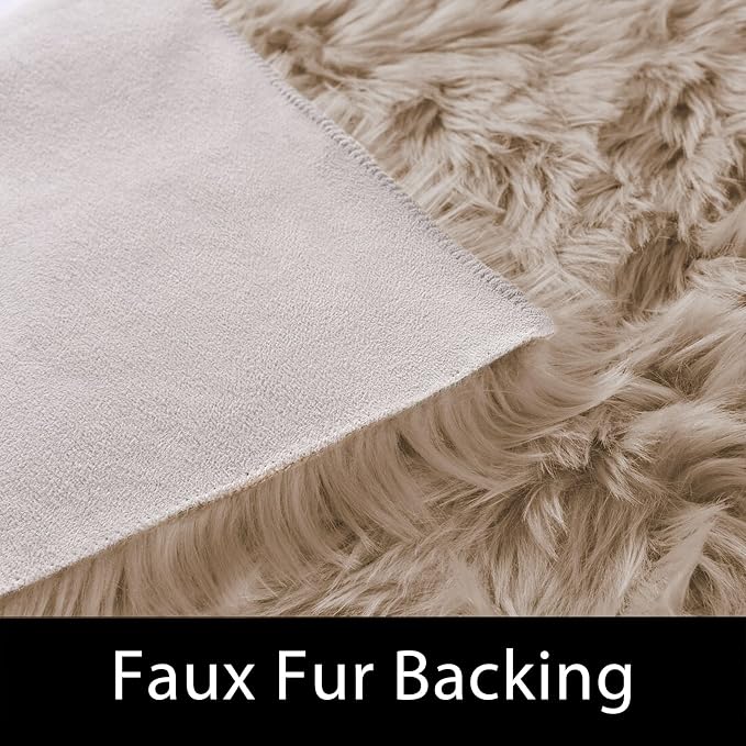 Latepis Light Brown Beige Living Room Rugs Faux Sheepskin Fur 5x7 Area Rugs - Image 3