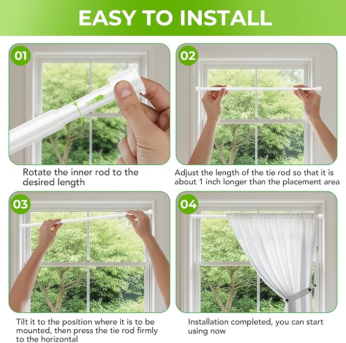 No Drill Tension Curtain Rods 28 to 48 Inch White Small Curtain Rod Adjustable - Image 8