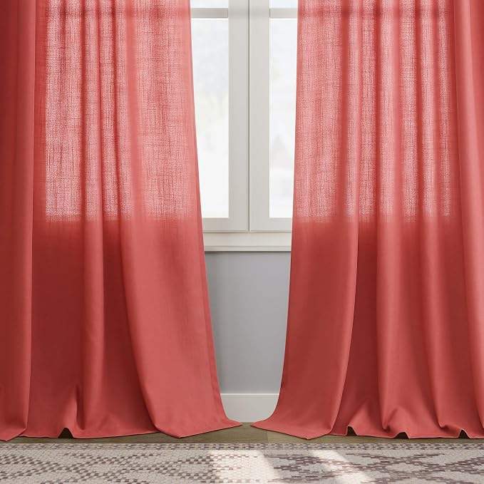 Nanspring Watermelon Red Linen Curtains 102 Inches Long 2 Panels, Back Tab Rod - Image 7