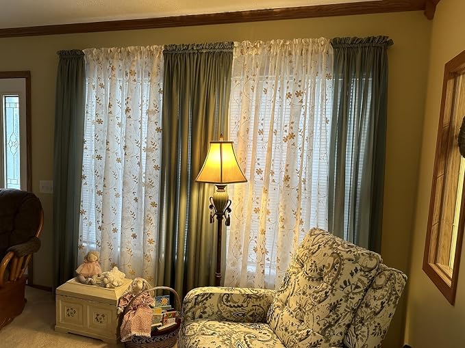 HOMEIDEAS Yellow Sheer Curtains 96 Inches Long 2 Panels Yellow and White - Image 9