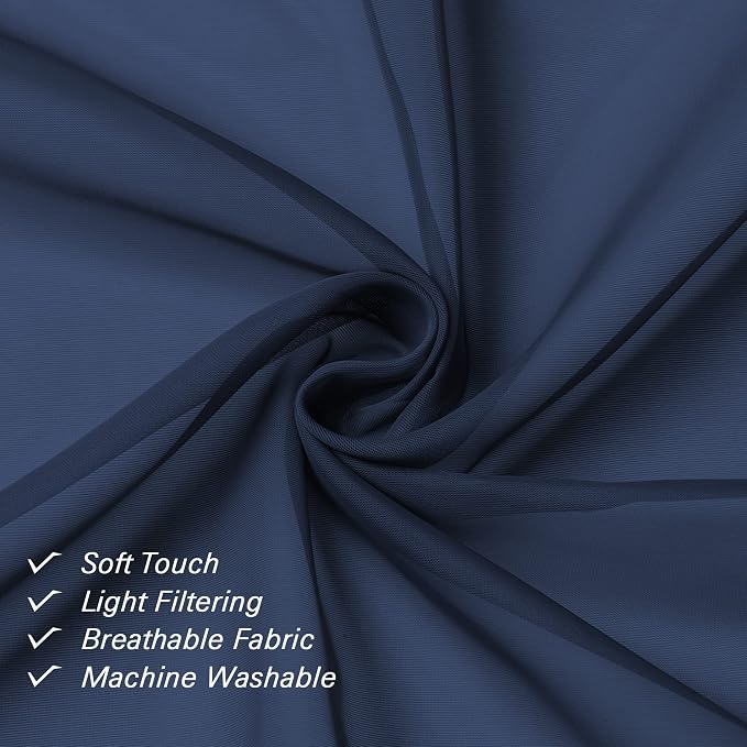 Lecloud Navy Blue Sheer Curtains 63 Inch Long 2 Panels, Elegant Voile Drapes - Image 7