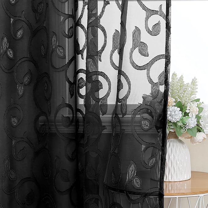 OWENIE Furman Extra Long Sheer Black Curtains 96 inches Long - Image 6