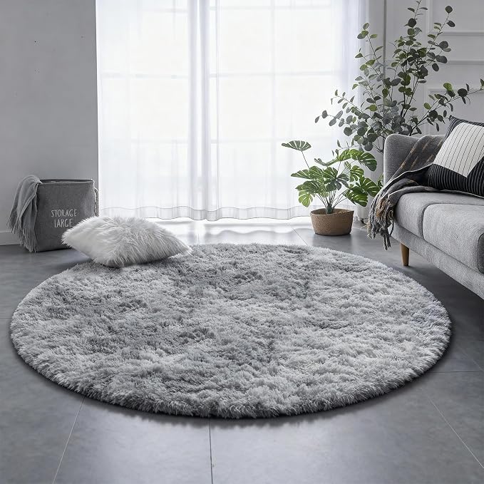 Amdrebio Tie-Dyed Light Grey Round Area Rug 4Ft - Image 5
