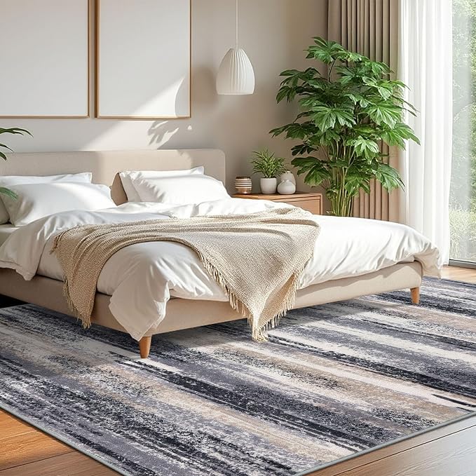 Lansny Modern Abstract 8x10 Large Machine Washable Living Room Rug Non-Slip - Image 2