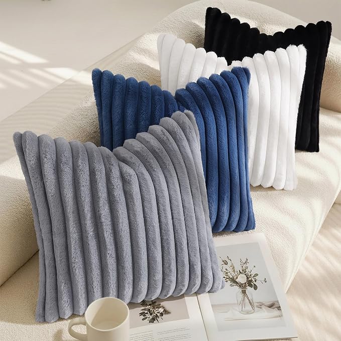 decorUhome Fall Faux Fur Throw Pillow Covers 18x18 Set of 2 Grey | Decorative - Image 7
