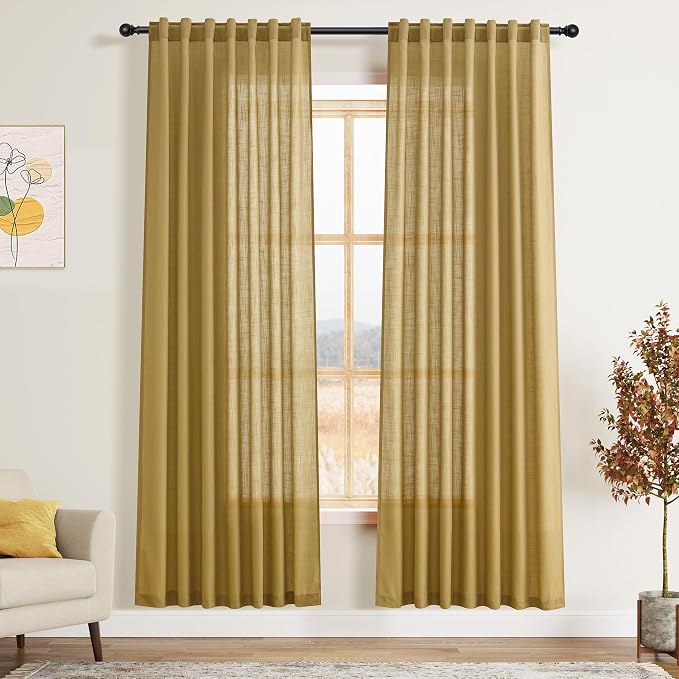 Nanspring Gold Linen Curtains 72 Inch Length by Nanspring