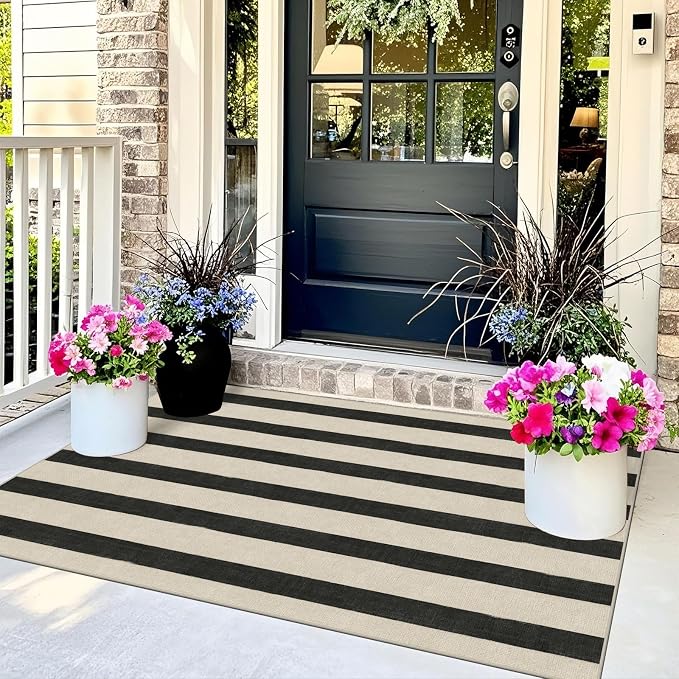 Black and White Striped Entry Rug - Image 7