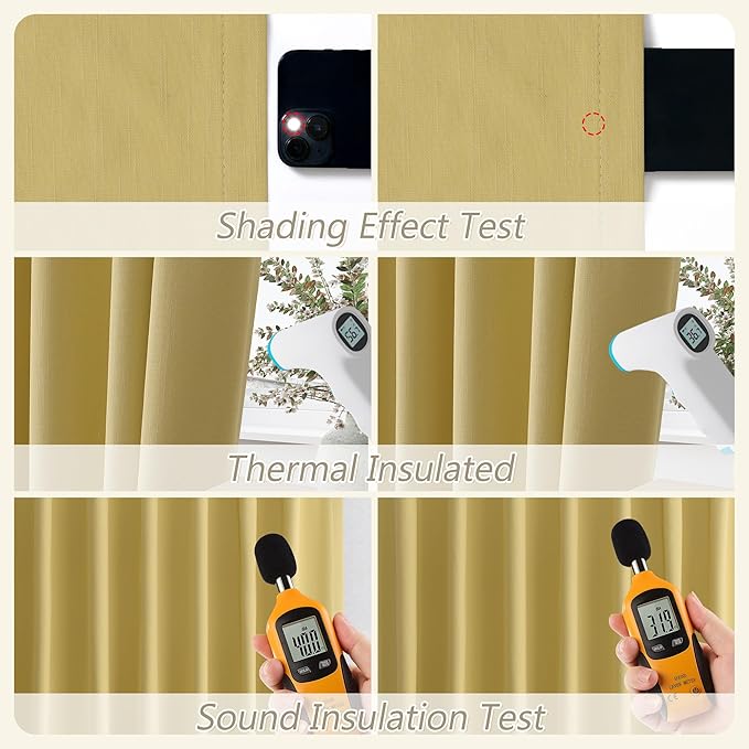 Guken Yellow 100% Blackout Linen Curtains 63 Inch Length 2 Panels Set - Image 5