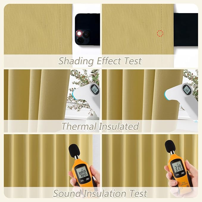 Guken Yellow 100% Blackout Linen Curtains 96 Inch Length 2 Panels Set - Image 5