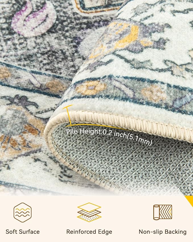 RELEANY Area Rugs 8ft Washable Non-Slip, Floral Vintage Distress Print Pattern - Image 4