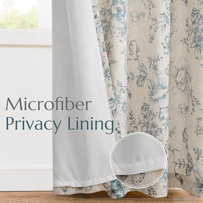 jinchan Lined Linen Blend Curtain Floral Curtains - Image 5
