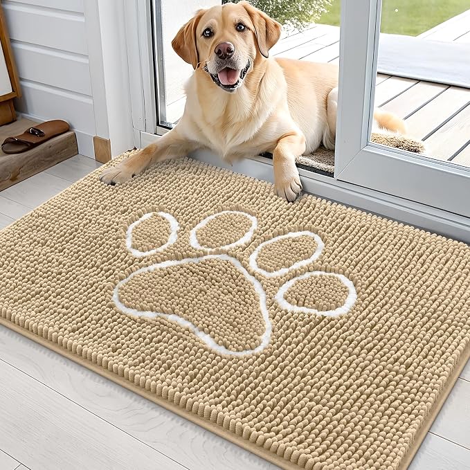 OLANLY Dog Door Mat for Muddy Paws 36x24, Paw Print Design, Absorbs Moisture by OLANLY