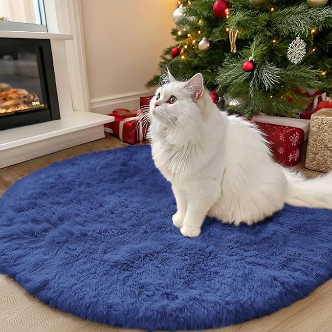 OLANLY Navy Blue Round Rugs for Bedroom by OLANLY
