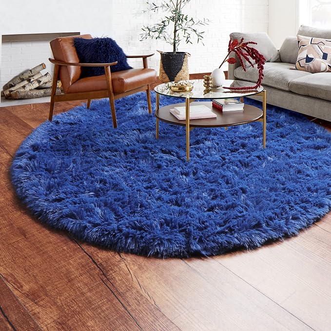 ONASAR Navy Blue Round Area Rugs 5ft, Soft Bedroom Circle Rug Floor Mat - Image 9