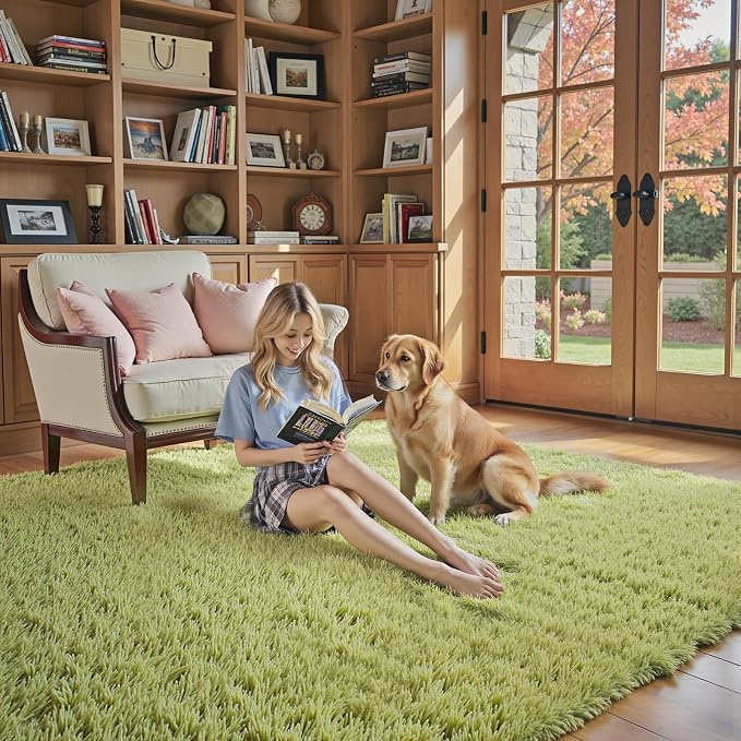 Green Grass Area Rugs for Bedroom, 4x6 Shag Fluffy Carpet, Fuzzy Furry Plush - Image 5