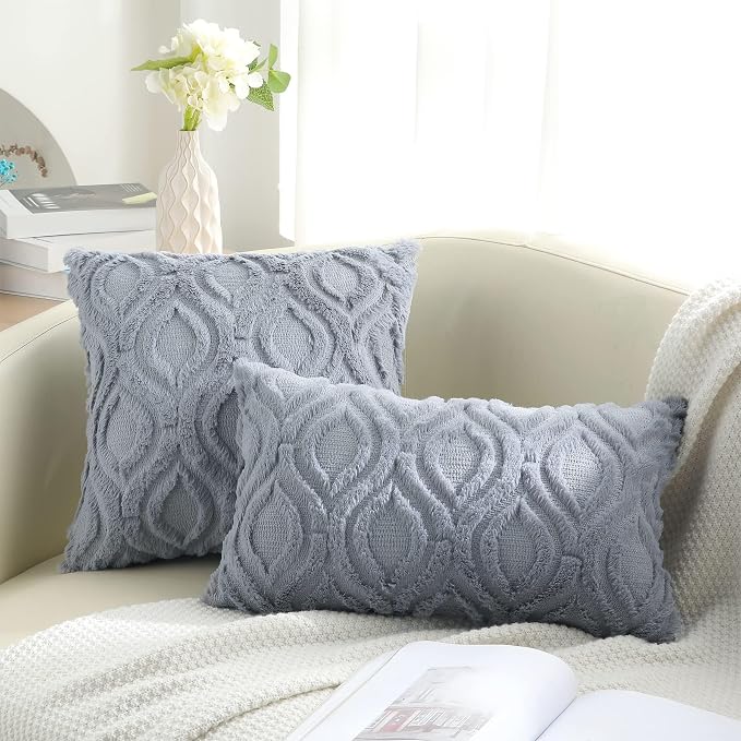 decorUhome Throw Pillow Covers 22x22 Inch Set of 2, Soft Plush Faux Wool Blue - Image 6