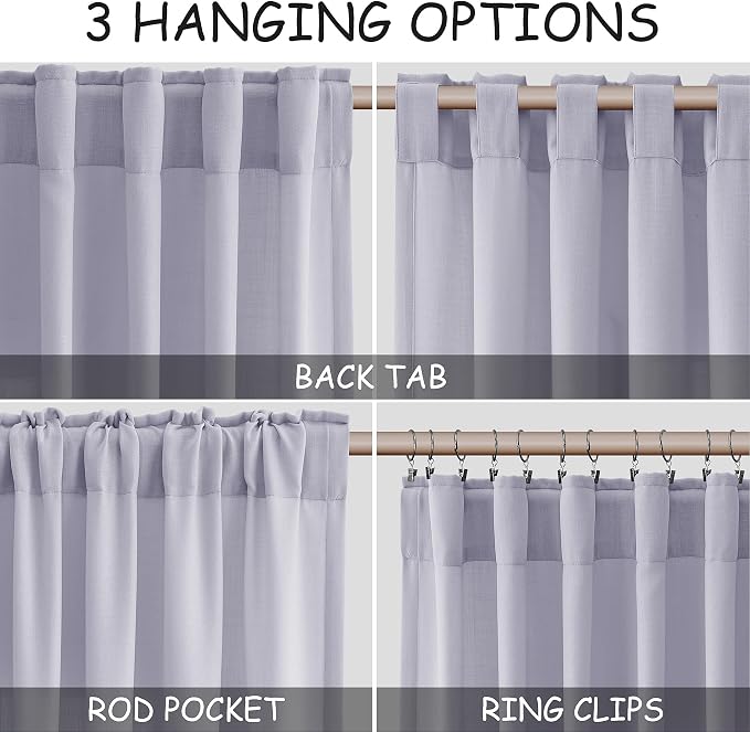 Nanspring Lavender Purple Linen Curtains 96 Inches Long - Image 2
