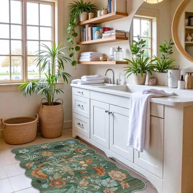 Washable Floral 2x3 Area Rug: Indoor Soft Scalloped Carpet - Image 8