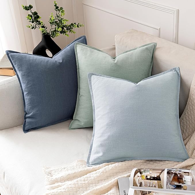 MIULEE Decorative Linen Pillow Covers 18x18 Inch Blue Ashes Boho Farmhouse - Image 4