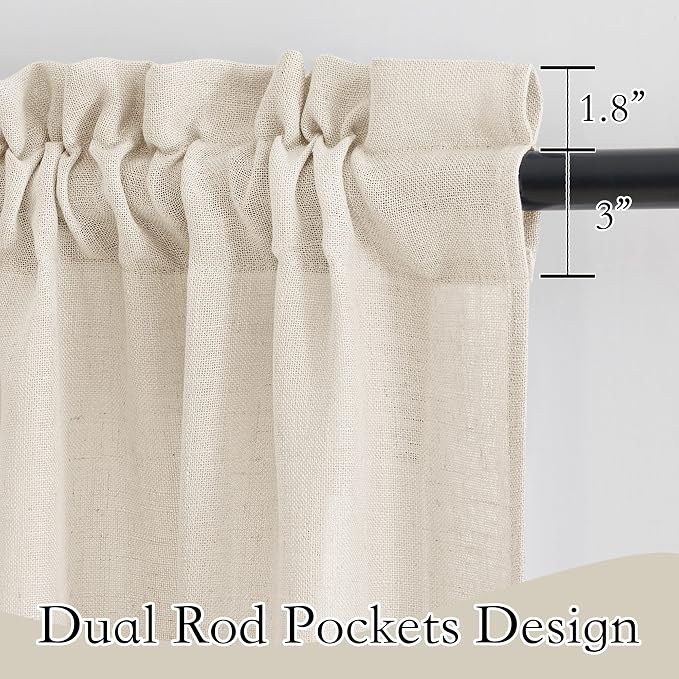RYB HOME Kitchen Curtains, 30 inches Long Linen Rod Pocket Semi Sheer Cuartins - Image 2