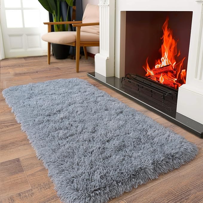 Soft Runner Rugs for Bedroom Hallways, 2 Packs 2x4 Grey Fluffy Shag Throw Area - Image 3