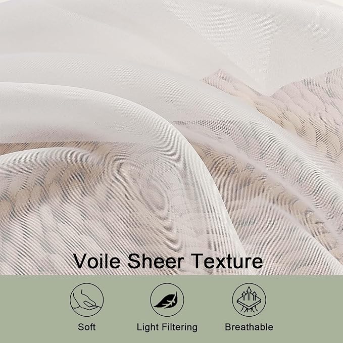 OWENIE Ivory Sheer Curtains 102 Inches Long 2 Panels Set, Sheer Curtain - Image 5