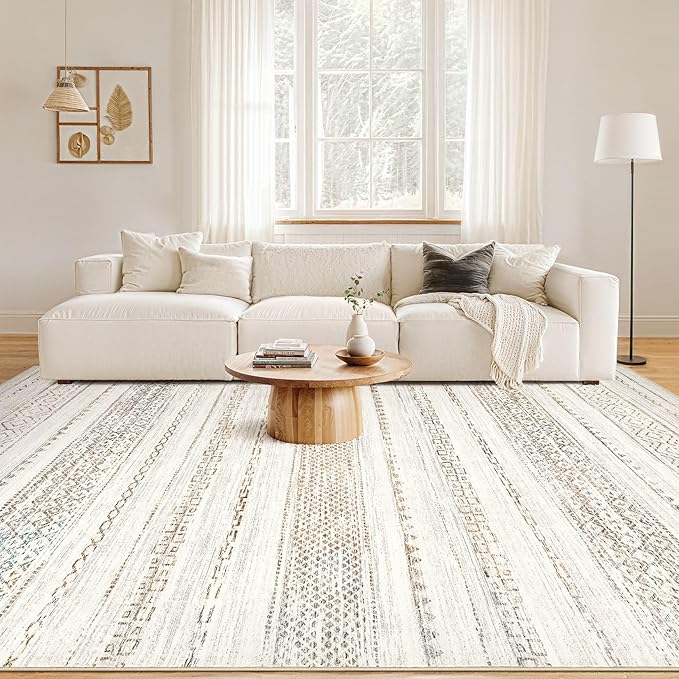 Nakagishi 10x12 Area Rug Living Room: Washable Boho Large Neutral Modern Soft - Image 4