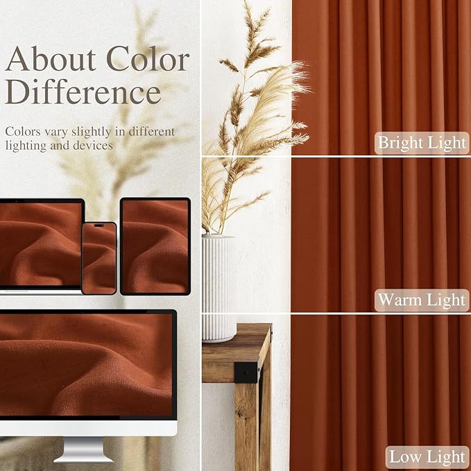 Nanspring Terracotta Linen Curtains 84 Inches Long 2 Panel Set Back Tab Boho - Image 3