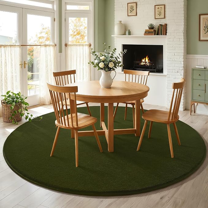 Amearea Olive Green Round Area Rugs 5ft Washable Circle Rugs - Image 9