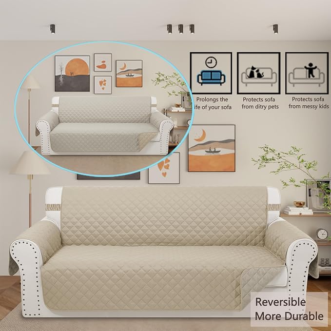 Reversible 4 Seater Sofa Cover 91 Inch Large Couch Cover Furniture Protector - Image 3