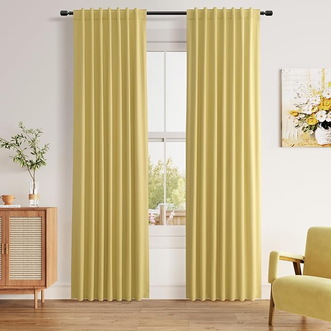 Guken Yellow 100% Blackout Linen Curtains 90 Inch Length 2 Panels Set by Guken