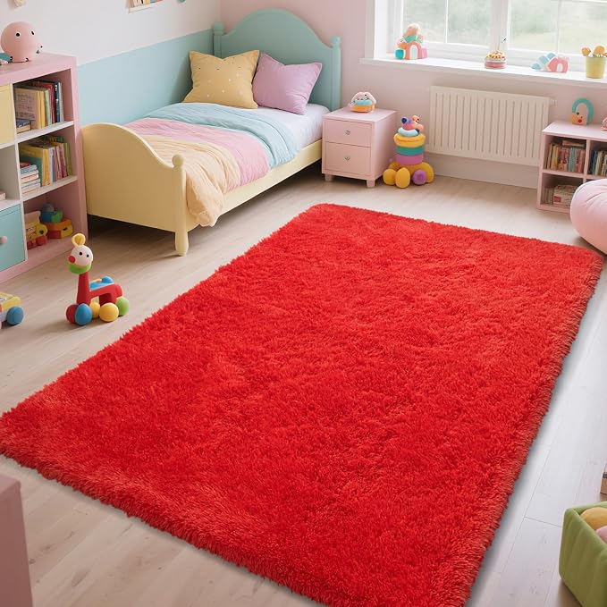 Red Shag Area Rugs for Bedroom Living Room, Ultra Soft Fluffy Christmas Area - Image 5