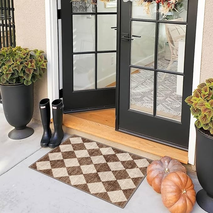 Front Door Rug - 2x3 Brown Beige Non-Slip Washable Doormat Indoor Outdoor Mat - Image 9