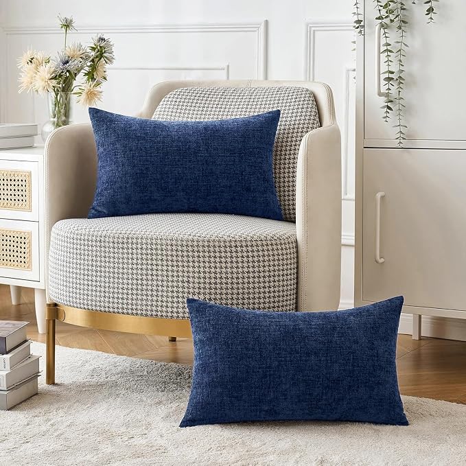 MIULEE Pack of 2 Couch Throw Pillow Covers 12x20 Inch Spring Soft Navy Chenille - Image 5