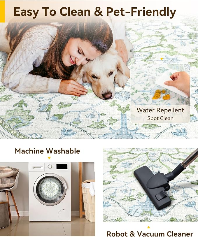 RELEANY Washable Area Rug, Round 10ft, Water Repellent, Pet Friendly, Vintage - Image 5