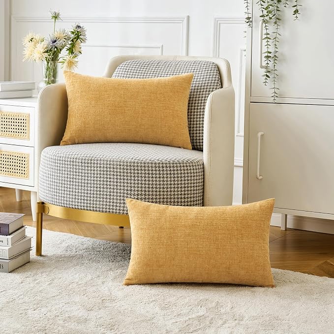 MIULEE Pack of 2 Couch Throw Pillow Covers 12x20 Inch Soft Gold Chenille Lumbar - Image 5