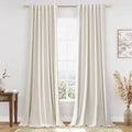 Cream 100% Blackout Linen Curtains 120 Inch Length 2 Panels Set by Guken