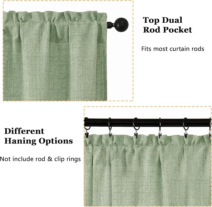 OWENIE Light Green Valances for Windows 1 Pcs, Light Filtering Textured - Image 4