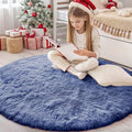 OLANLY Denim Blue Round Rugs for Bedroom by OLANLY