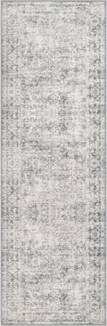 2.6x8 Washable Runner Rug：Modern Abstract Soft Carpet Black Grey | by FXRHLP