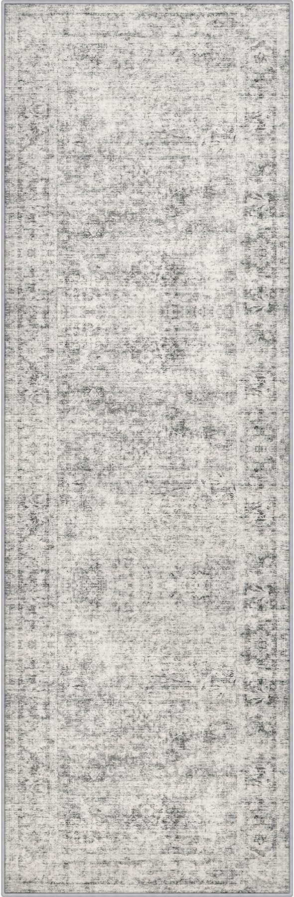 2.6x8 Washable Runner Rug：Modern Abstract Soft Carpet Black Grey | by FXRHLP
